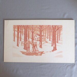 OOAK ORIGINAL ARTWORK MAPLE SYRUP HARVESTING ILLUSTRATION 12” X 20”